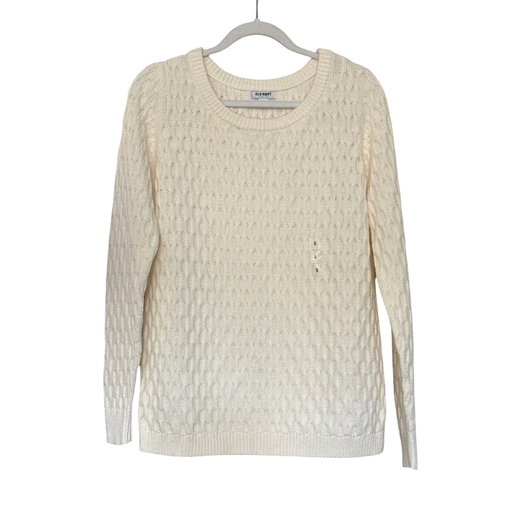 New Old Navy Honeycomb Sweater Allover Textured Knit Sz L Cream Timeless Classic
